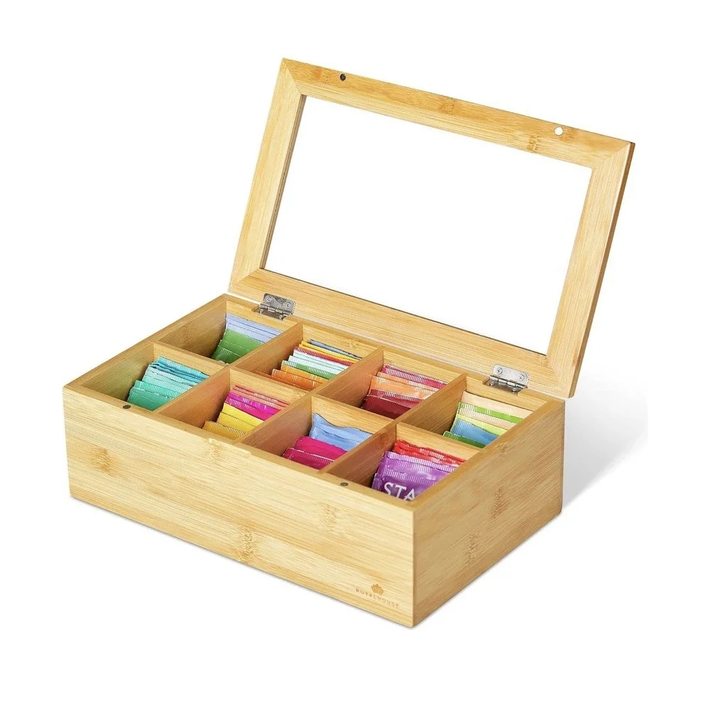 RoyalHouse Big Natural Bamboo Tea Storage Organizer 8 Compartments,